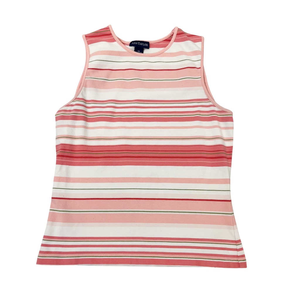 Ann Taylor Vintage 00s Striped Tank Top Pink Red White Green XS Preppy Cute